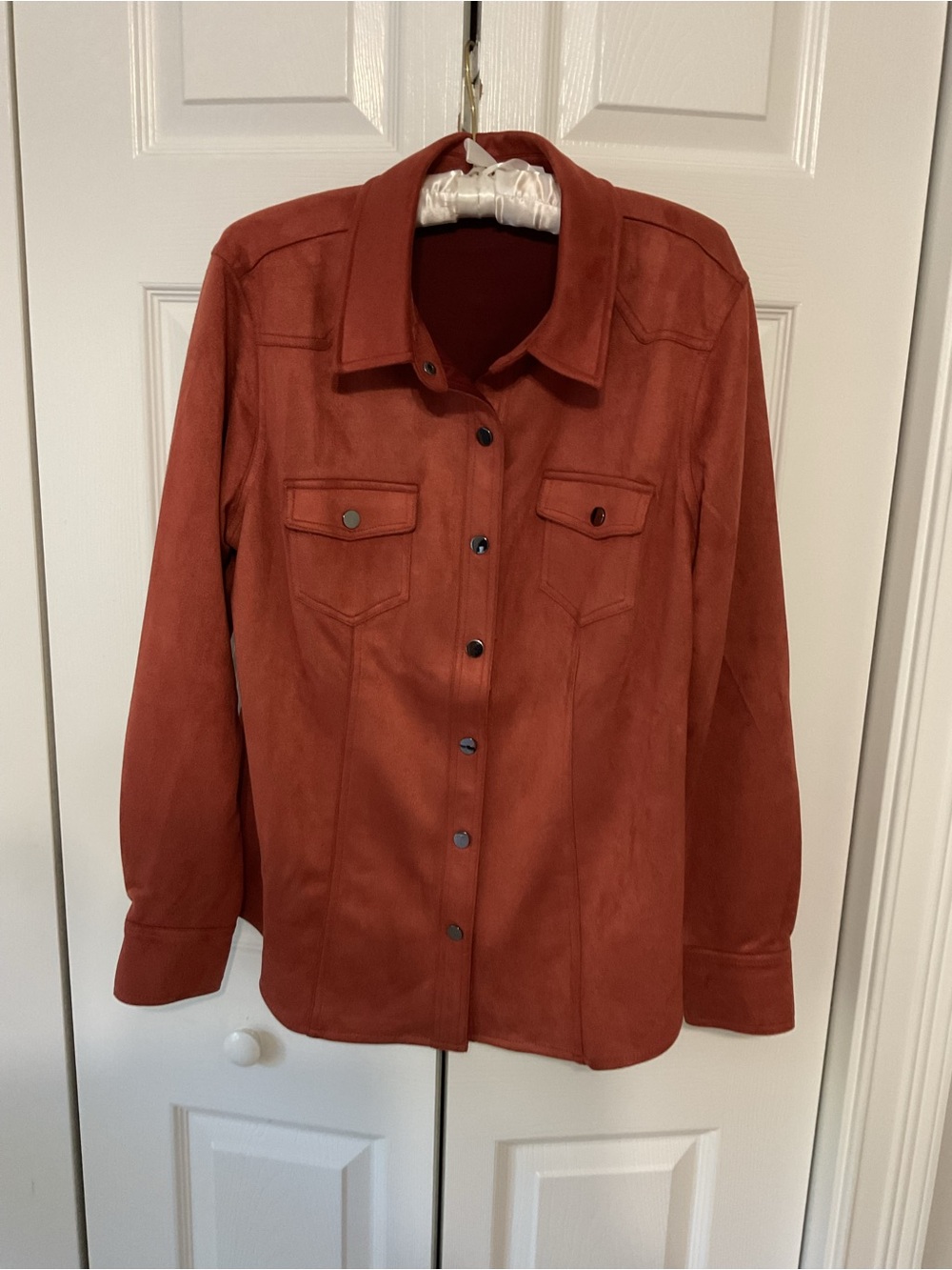 Kim Gravel Rust snap Button-Front Women's Shirt Jacket